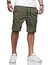 JMIERR Mens Shorts Casual Cotton Drawstring Workout Short Summer Relaxed fit Stretch Big Tall Shorts Men's Twill Chino Beach Shorts for Men with Elastic Waist and Pockets CA 38(XL) D Grey Green