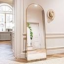 HARRITPURE 64"x21" Arched Full Length Mirror Free Standing Leaning Mirror Hanging Mounted Mirror Aluminum Frame Modern Simple Home Decor for Living Room Bedroom Cloakroom, Gold