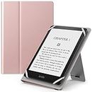 MoKo Universal Case for 6",6.8",7" Kindle eReaders Fire Tablet- Kindle/Kobo/Voyaga/Lenovo/Sony Kindle E-Book Tablet, Lightweight PU Leather Folio Shell Cover Case, with Hand Strap/Kickstand, Rose Gold