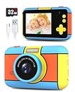 BaFuland Macchina fotografica per bambini, fotocamera digitale Selfie da 20 MP, schermo di protezione degli occhi IPS da 2,4 pollici, con scheda di memoria 32 GB, regalo di compleanno per ragazzo