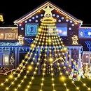 Christmas Lights Outdoor - 370 LED 11.5FT x 10 Drop Lights, Christmas Decoration Outdoor Star String Lights with Topper Star,8 Modes Waterproof Christmas Light Outdoor Warmwhite