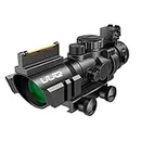 UUQ Prism 4x32 Red/Green/Blue Triple Illuminated Rapid Range Reticle Rifle Scope W/Top Fiber Optic Sight and Weaver Slots (12 Month Warranty)