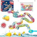 Baby Bath Toys Kids Bathtub Toy Set Water Slide Building Tracks for Toddler with Swimming Duck Toy and Mesh Tub Bags Shower Bath Toy Gift for Boys Girls Age 3 4 5 6 7 (53 Pcs)