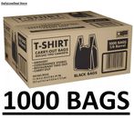 1000 Bags 1/6 Black (21 x 6.5 x 11.5) T-Shirt Plastic Grocery Shopping Bag NEW