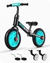 Eilsorrn Balance Bike for Kids 2-5 Years - 3-in-1 with Training Wheels, Detachable Pedals, Blue