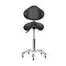 Cadiario Saddle Stool Rolling Chair with Back Support Swivel Adjustable Height Ergonomic Thick Seat Cushion with Wheels for Nail Lash Tech Esthetician Tattoo Artist Salon Hair Cutting Stylist Black