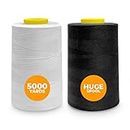 Weemex 2 Overlock Thread 100% Polyester | 11 Options | Sewing Machine Yarn Thread, Overlock, Singer, Janome etc. | 5000 Yards, 40 S/2 for Any Purpose (1 Black + 1 White)