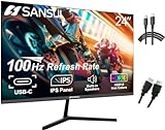 SANSUI Monitor 24 inch 100Hz IPS USB Type-C 1080P Computer Monitor Built-in Speakers HDMI DP HDR Game RTS/FPS Tilt Adjustable for Working and Gaming (ES-24X3 Type-C Cable & HDMI Cable Included)