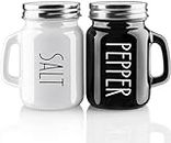 Salt and Pepper Shakers Set, Cute Kitchen Decor for Home Restaurants Wedding, Glass Black White Shaker Sets with Stainless Steel Lids