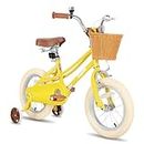 JOYSTAR 14 Inch Kids Bike for Toddlers 3-5 Years (39"-47") Girls, Bicicleta para niñas con Ruedas estabilizadoras y Cesta, Bicicleta Verde para niños，Amarillo