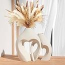 Zormon White Vases for Decor, Heart Shaped Ceramic Vase Set of 2, Nordic Heart Shaped Vases, Minimalist Decorative Vase for Table Centerpiece Wedding Dining Living Room Office House Decoration