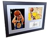 A4 Signed Stephen Curry Golden State Warriors Autographed Basketball Photo Photograph Picture Frame Gift 12"x8"