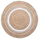 Kuber Industries Hand Woven Braided Carpet Rugs|Round Traditional Spiral Design Jute Door mat|Mat for Bedroom,Living Room,Dining Room,Yoga,60x60 cm,(White)
