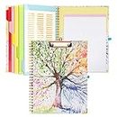 Pechor Clipboard Folio with Refillable Notepad Spiral A4 Clipboards, 5 Extra Folders with 10 Pockets, File Folder Labels, Pen Loop Series (Colorful Tree of Life)