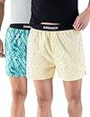 DAMENSCH Men's Cotton Boxers (Pack of 2) (DAM-PRIN-SBX-PACK-2-ABY-STU-MIX-XXL_Abstract Yellow, Stroke Blue_2XL)