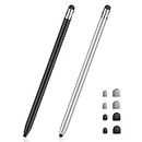 MEKO Stylus Pens for Touch Screens, Universal Tablet Pen Capacitive 2 in 1 Stylus for iPhone/iPad/pro/Mini/Air/Samsung/Tablet with 8 Replace Tips(Black+Silver)