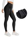 CRZ YOGA Fleece Lined Leggings Women Winter Warm Full Length High Waist Yoga Pants Workout Tight -28 Inches Black Small