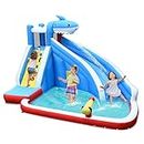 HONEY JOY Inflatable Water Slide, Shark Theme Blow Up Water Park Bounce House for Backyard, Climbing Wall, Indoor Outdoor Waterslides Inflatables for Kids and Adults(Without Blower)