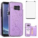 Phone Case for Samsung Galaxy S8 with Tempered Glass Screen Protector and Card Holder Wallet Cover Stand Flip Leather Slim Soft TPU Cell Accessories Glaxay S 8 8S Edge SM-G950U Cases Women Men Purple