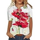 Tops for Women 2024 Linen Shirts for Women Trendy 2024 Casual Short Sleeve Button Down Tunic Tops Floral Print Summer Tshirt Blouses for Women Dressy Casual Red XL