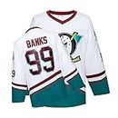 Mighty Ducks Jersey Movie Ice Hockey Jersey S-XXL Charlie Conway #96 Adam Banks #99, 90S Hip Hop Clothing for Party, #99 White, Medium