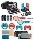 Ultimate Accessories Bundle for Nintendo Switch - 21 in 1 Essential Kit including (Tempered Glass Screen Protector, Travel Carrying Case, Joy Con Charging Dock Station, Grip, and more)