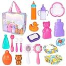 Aolso 20 Pcs Baby Doll Accessories Toy Set, Include Magic Baby Doll Milk Bottle and Dummy, Spoons and Forks and Dinner Plate, Handbags, Comb Mirrors, Bib Shorts and Bathroom Accessories