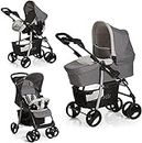 Hauck Shopper SLX Trioset Travel System, Stone Grey - Pushchair, Pram, Carry Cot & Car Seat, Compact & Foldable, with Raincover