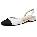 Athlefit Slingback Flats for Women Square Pointed Toe Two Toned Flats Wedding Pumps for Women White