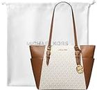 Michael Kors Charlotte Signature Large Top Zip Tote, Shoulder Bag bundle with XL Dust Bag Vanilla