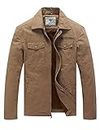 WenVen Men's Flat Collar Casual Cotton Outfit Jacket (Khaki, M)