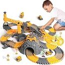 TUMAMA 249pcs Construction Truck Toys Track for Boys and Girls,STEM Building Bendable Race Cars Track Set for Toddler 3 4 5 6 Years Old