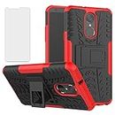 Phone Case for LG Stylo 4 with Tempered Glass Screen Protector Cover and Stand Kickstand Hard Rugged Hybrid Protective Cell Accessories Stylo4 Plus LGstylo4 4+ Q Stylus Stlo4 Q8 ThinQ Cases Men Red