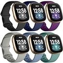 Maledan Compatible with Fitbit Sense Bands and Versa 3 Bands for Women Men, 6 Pack Durable TPU Band Waterproof Sport Watch Straps Bracelet for Fitbit Versa 4/Versa 3/Sense 2/Sense Smartwatch, Small