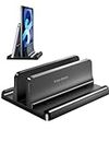 VAYDEER Vertical Laptop Stand Holder Plastic Adjustable Desktop Notebook Dock Space-Saving 3 in 1 for All MacBook Pro Air, Mac, HP, Dell, Microsoft Surface, Lenovo, up to 17.3 inches (Black)