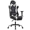 Gaming Chair with Footrest, Ergonomic Office Chair, Adjustable Swivel Leather Desk Chair, Reclining High Back Computer Chair with Lumbar Support and Headrest, Racing Style Video Gamer Chair,White