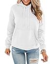 Bingerlily Women's Casual Hoodies Long Sleeve Solid Lightweight Pullover Tops Loose Sweatshirt with Pocket (White,Large)