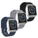 SKYLET for Fitbit Blaze Bands, Soft Replacement Wristband with Steel Frame for Fitbit Blaze Bracelet (No Tracker)[3 Pack: Black&Grey&Slate + ONE Silver Frame]