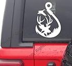 Fishing Hook Decal Sticker Land Air & Sea Hunting, Buck Hook Duck Hunt Fishing Decal for Truck Windows, Gun Cases and Boats, Laptops and More! (6" x 4") White