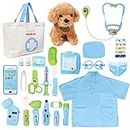 Meland Toy Doctor Kit for Kids - Pretend Play Doctor Set with Dog Toy, Carrying Bag, Electronic Stethoscope & Dress Up Costume - Doctor Play Gift for Kids Toddlers Ages 3 4 5 6 Year Old for Role Play
