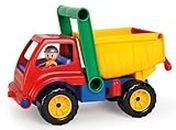 Lena 04150 - Aktive LKW Kipper, Baustellenfahrzeug ca. 27 cm, robuster Kipplaster mit Haltegriff und beweglicher Spielfigur, Muldenkipper Set, Spielfahrzeug für Kinder ab 2 Jahre