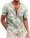COOFANDY Men's Hawaiian Floral Shirts Linen Aloha Shirts Loose Fit Tropical Holiday (CA/US Alpha Large Regular Regular B- Palm Leaf)