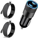 [Apple MFi Certified] iPhone 15 Car Charger Fast Charging, Braveridge 72W Dual USB-C Power Cigarette Lighter Charger+2Pack Type-C Braided Cord for iPhone 15/15 Plus/15 Pro/15 Pro Max/iPad Pro/Air/Mini