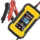 Fully Car Battery Charger, 12V 6A Smart Battery Trickle Charger Automotive 12V Battery Maintainer Desulfator with Maintainer EU Plugfor for Car Truck Motorcycle Lawn Mower Marine and More(Yellow)