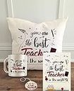 Aldivo Gift for Teacher Combo Pack (12" X 12" Cushion Cover with Filler + Printed Coffee Mug +Greeting Card + Printed Key Ring) (You are The Best Teacher in The World)