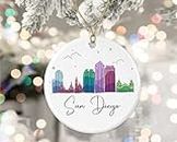 San Diego City Ornament, San Diego City Christmas Ornament, Landmarks Xmas Ornament, Colorful City Skyline Graphic, New City Gifts for Christmas Printed on Both Sides