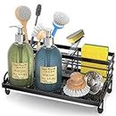 Cisily Kitchen Sink Caddy Organizer, Rustproof Non-Slip Soap Dish Dispenser Brush, Sponge Holder for Kitchen Sink, Kitchen Organization and Storage, Home Essentials Accessories（Matte Black）