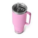 YETI Rambler 42 oz Tumbler with Handle and Straw Lid, Travel Mug Water Tumbler, Vacuum Insulated Cup with Handle, Stainless Steel, Power Pink