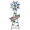 TERESA'S COLLECTIONS Peacock Garden Solar Stake, Wind Spinner Yard Art Sign for Outdoor Decor, Metal Purple Floral Windmill Decorative Garden Stake for Lawn Ornaments, Gifts for Mothers Day 37''