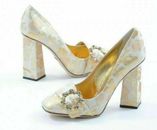 Dolce Gabbana Jackie Jeweled Gold High Heel Court Shoes Abend-Schuhe Sandal 37